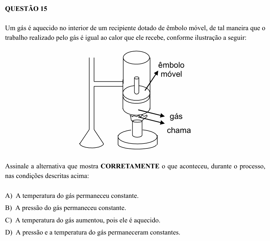 Enunciado da questão 15 de Física do UEMG 2009