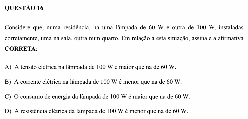 Enunciado da questão 16 de Física do UEMG 2009