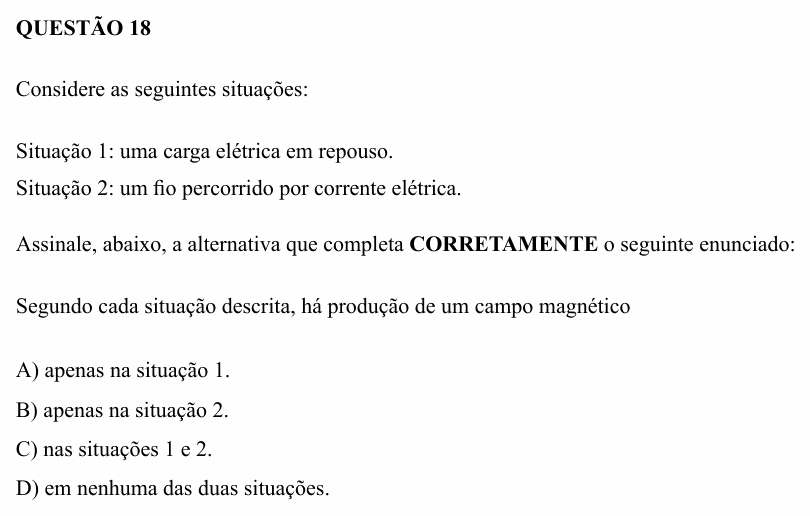 Enunciado da questão 18 de Física do UEMG 2009