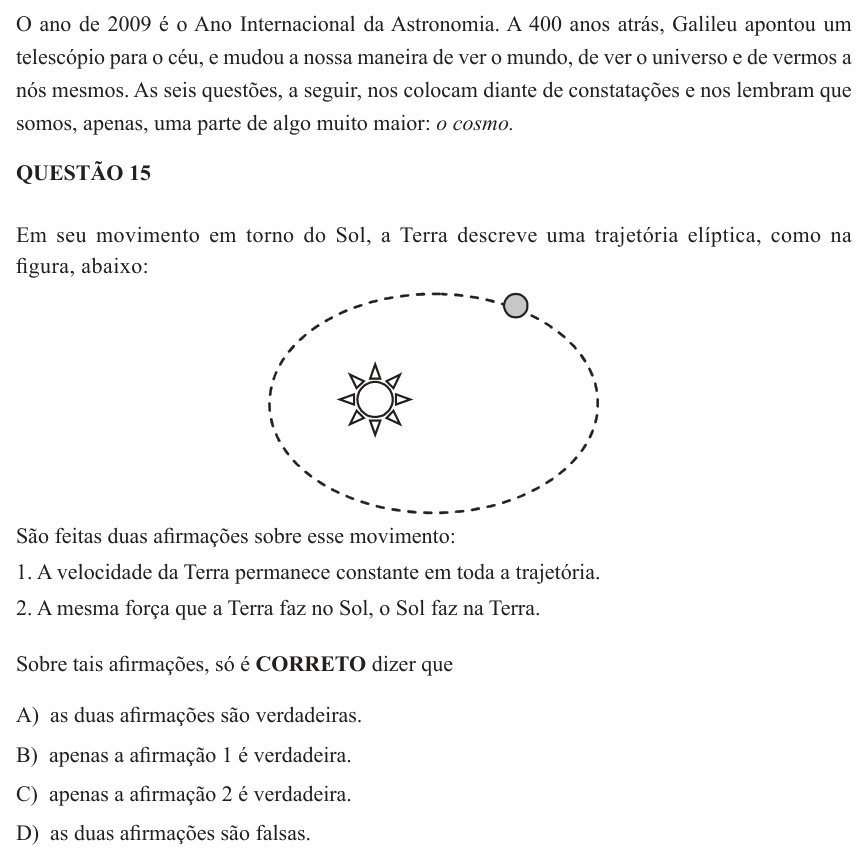 Enunciado da questão 15 de Física do UEMG 2010