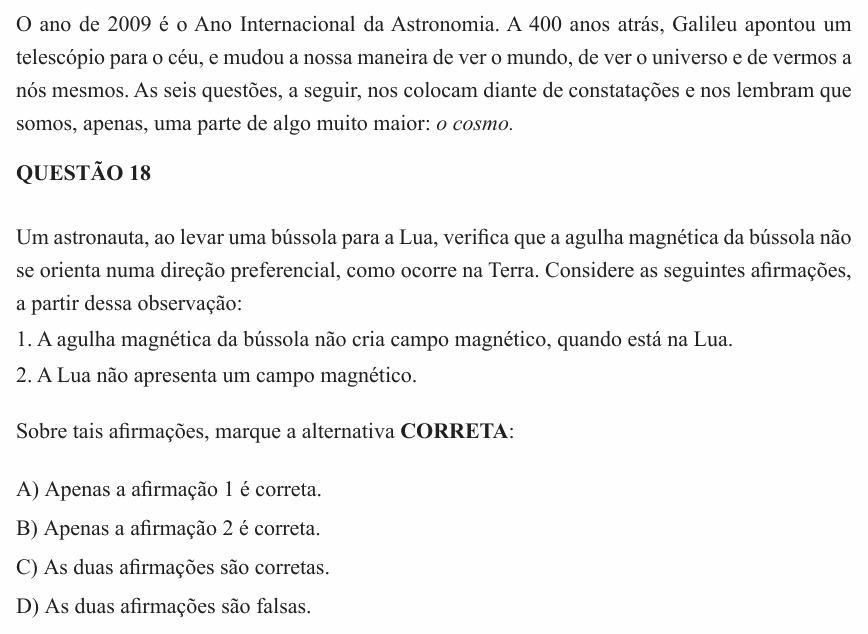 Enunciado da questão 18 de Física do UEMG 2010