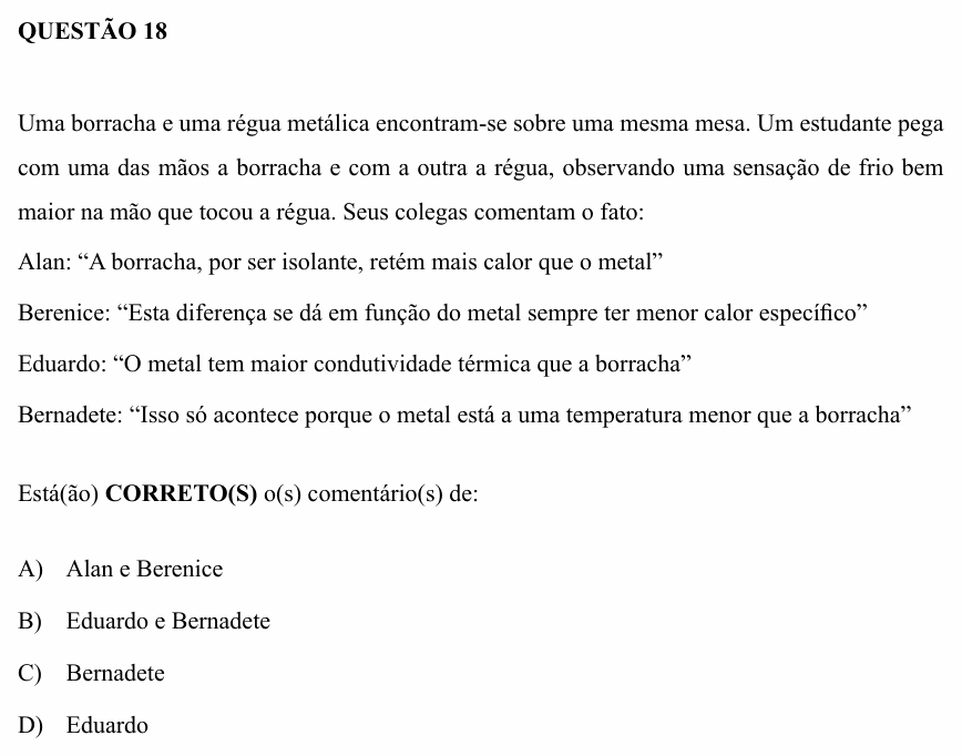 Enunciado da questão 18 de Física do UEMG 2010 (2º semestre)