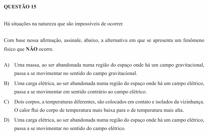 Enunciado da questão 15 de Física do UEMG 2011