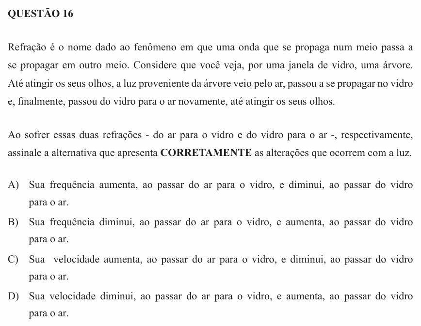 Enunciado da questão 16 de Física do UEMG 2011