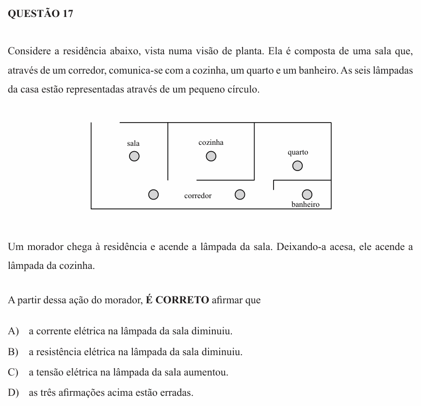 Enunciado da questão 17 de Física do UEMG 2011