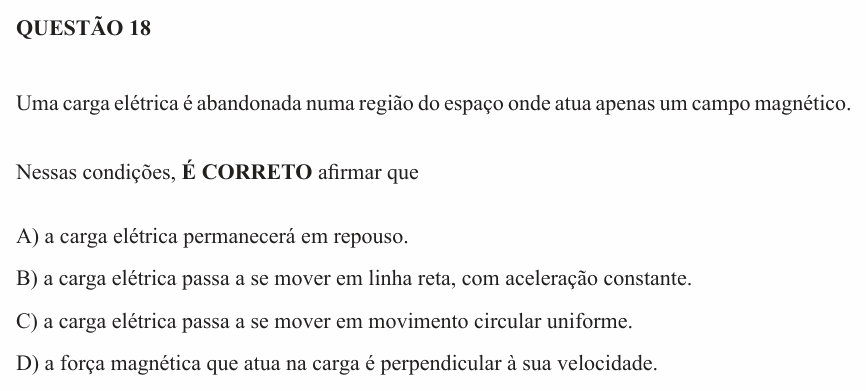 Enunciado da questão 18 de Física do UEMG 2011