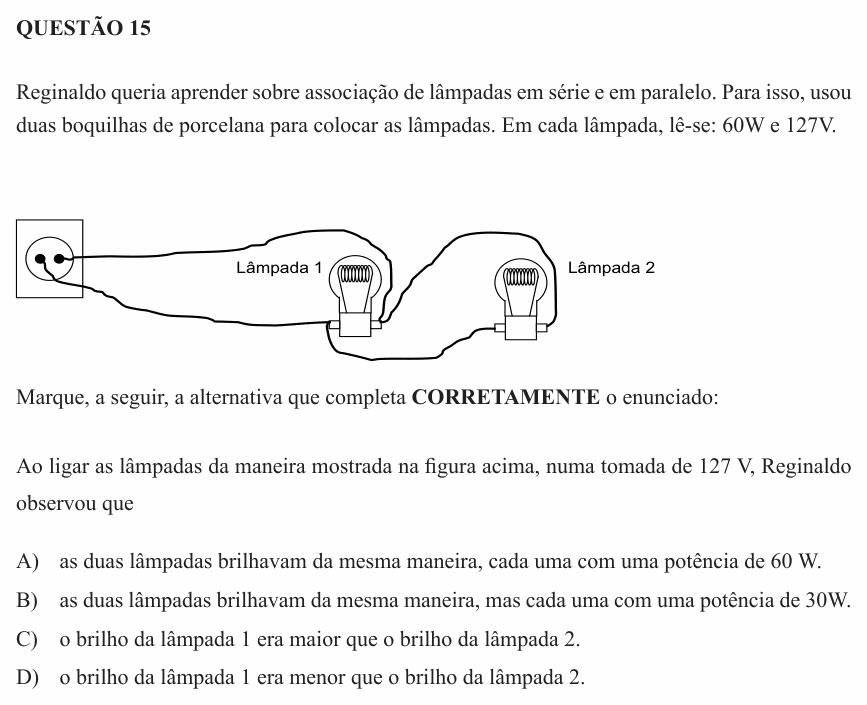 Enunciado da questão 15 de Física do UEMG 2012