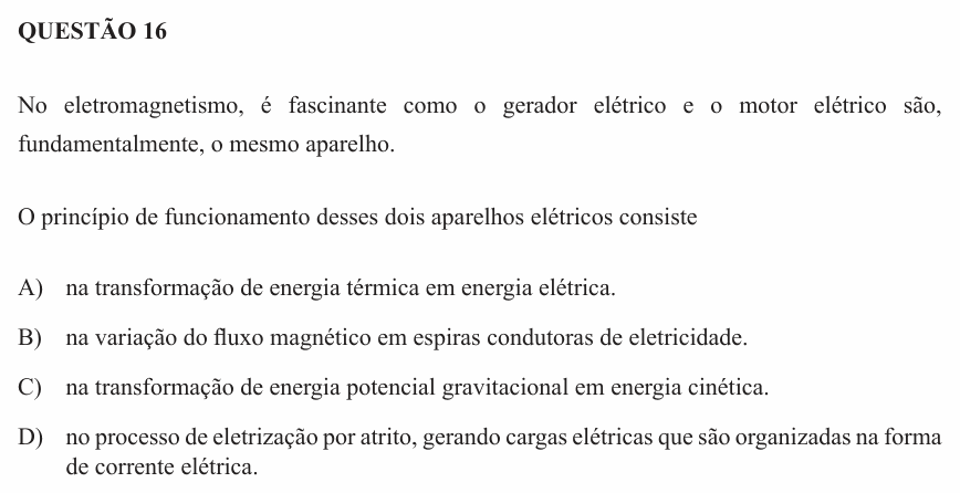Enunciado da questão 16 de Física do UEMG 2012