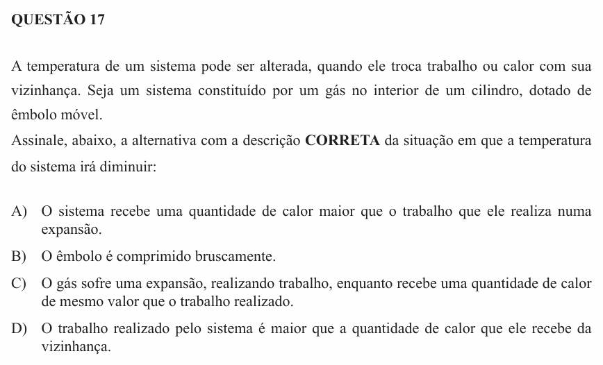 Enunciado da questão 17 de Física do UEMG 2012