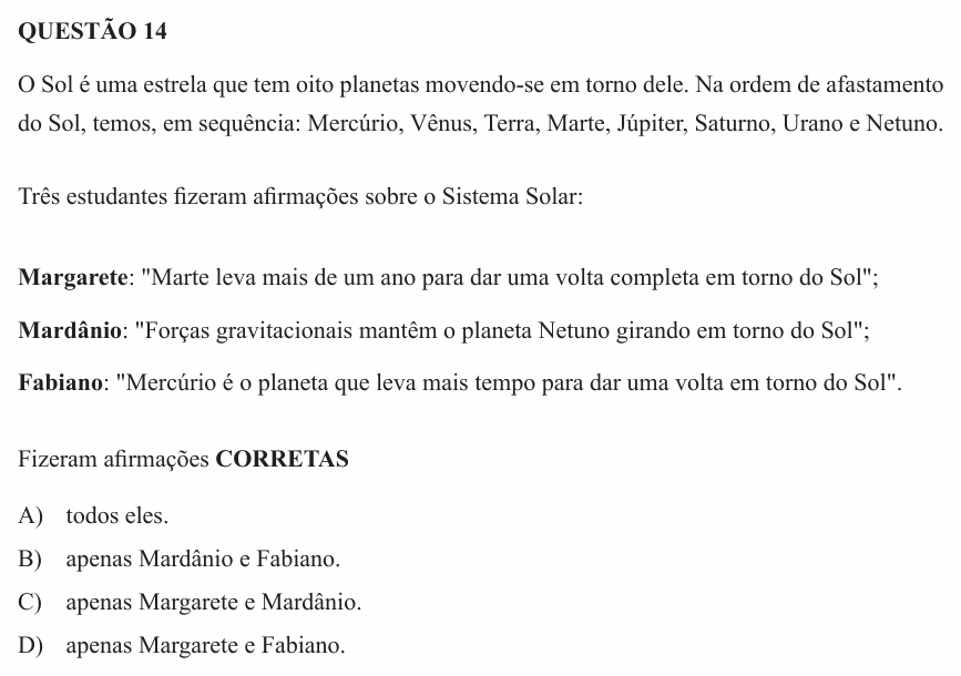 Enunciado da questão 14 de Física do UEMG 2013