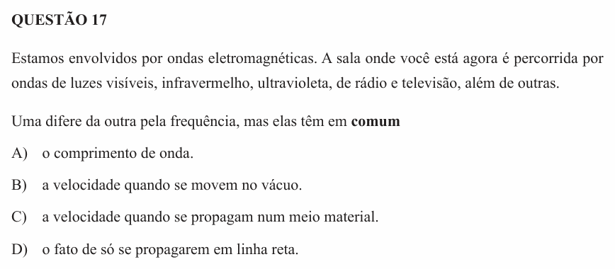 Enunciado da questão 17 de Física do UEMG 2013