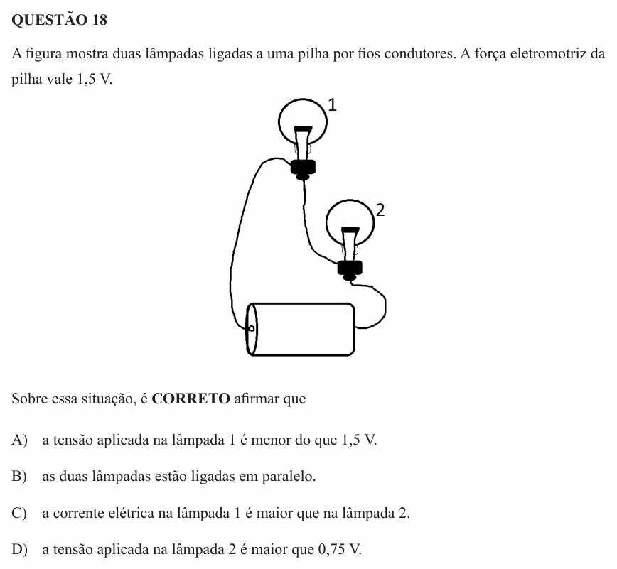 Enunciado da questão 18 de Física do UEMG 2013