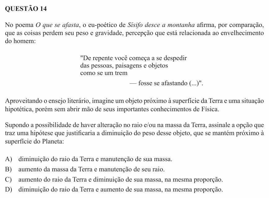 Enunciado da questão 14 de Física do UEMG 2014