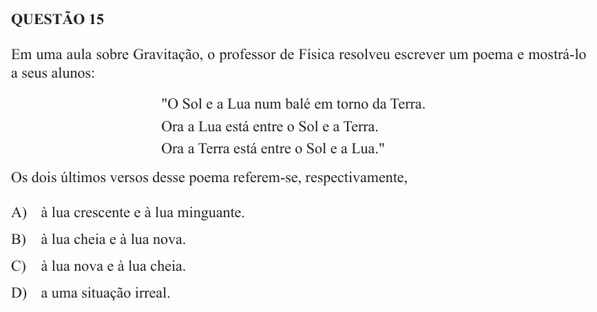 Enunciado da questão 15 de Física do UEMG 2014