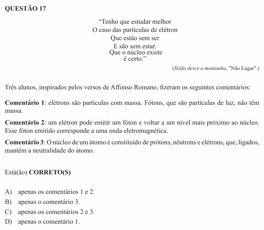 Enunciado da questão 17 de Física do UEMG 2014
