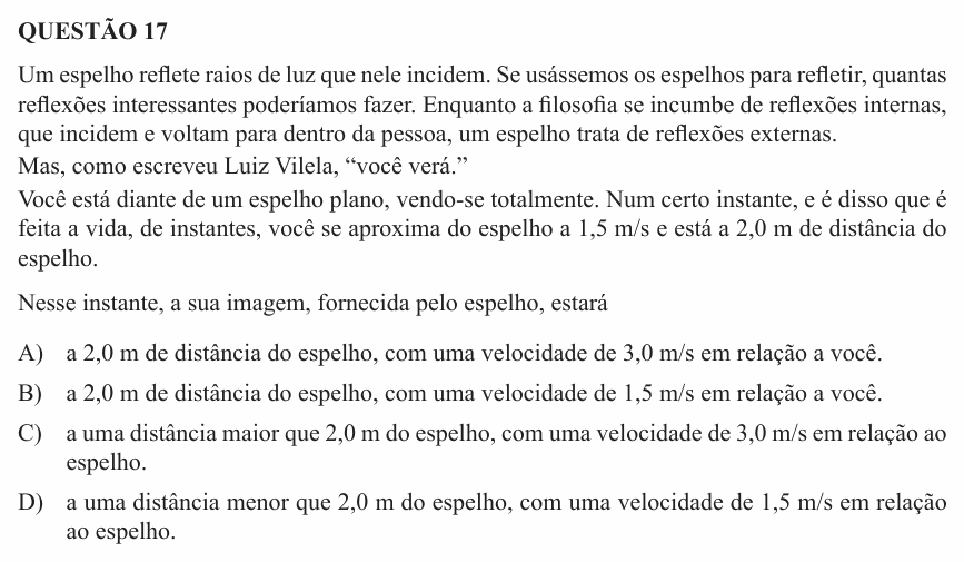 Enunciado da questão 17 de Física do UEMG 2015