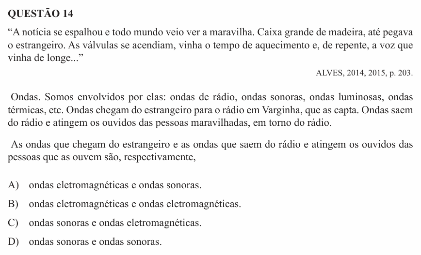 Enunciado da questão 14 de Física do UEMG 2015 (2º semestre)