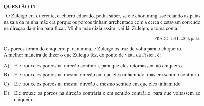 Enunciado da questão 17 de Física do UEMG 2015 (2º semestre)