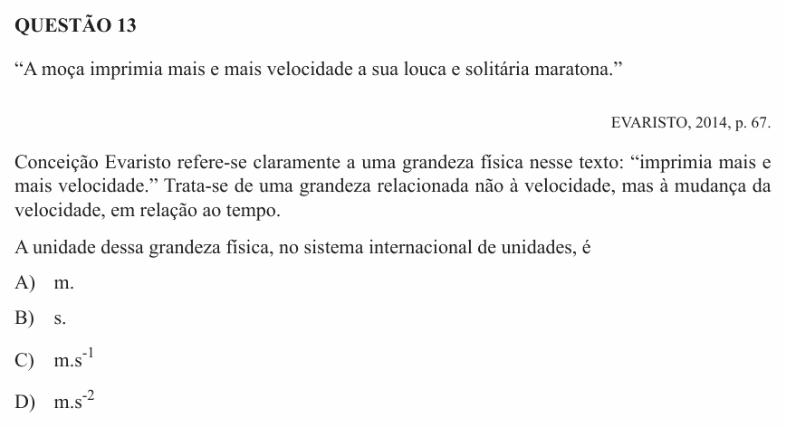 Enunciado da questão 13 de Física do UEMG 2016