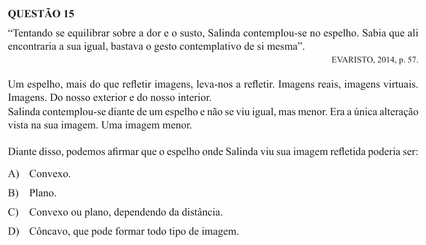 Enunciado da questão 15 de Física do UEMG 2016