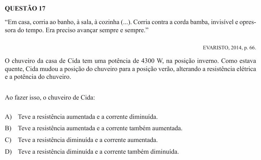 Enunciado da questão 17 de Física do UEMG 2016