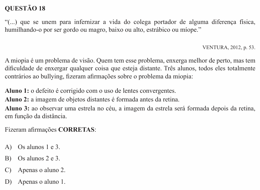 Enunciado da questão 18 de Física do UEMG 2016