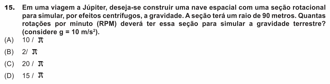 Enunciado da questão 15 de Física do UEMG 2018