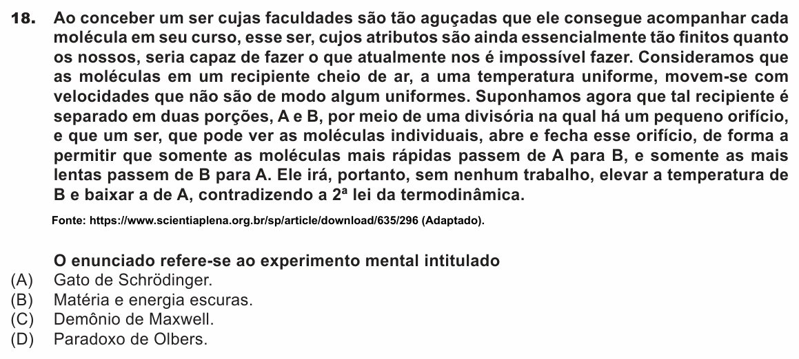 Enunciado da questão 18 de Física do UEMG 2018