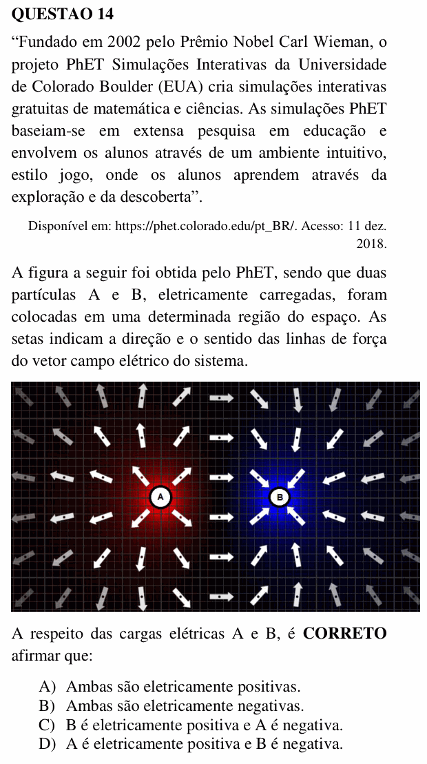 Enunciado da questão 14 de Física do UEMG 2019