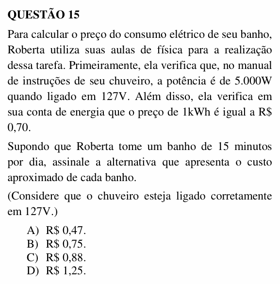 Enunciado da questão 15 de Física do UEMG 2019