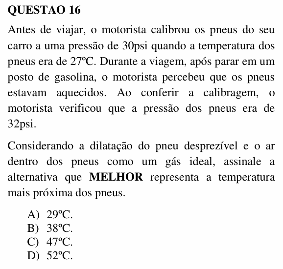 Enunciado da questão 16 de Física do UEMG 2019