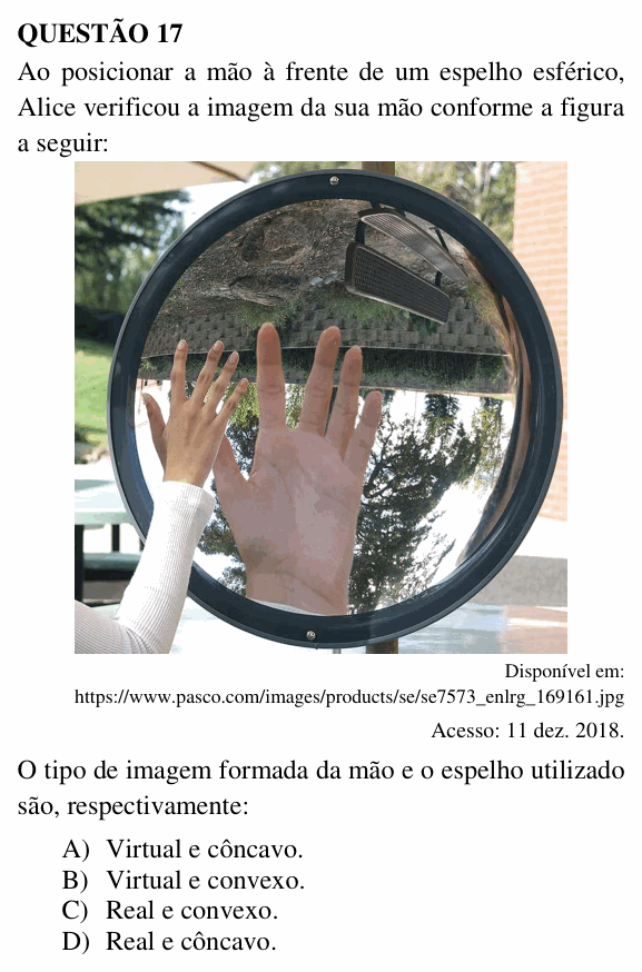 Enunciado da questão 17 de Física do UEMG 2019