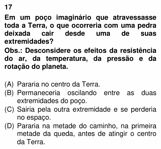 Enunciado da questão 17 de Física do UEMG 2022