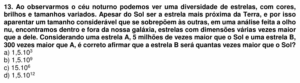 Enunciado da questão 13 de Física do UEMG 2023