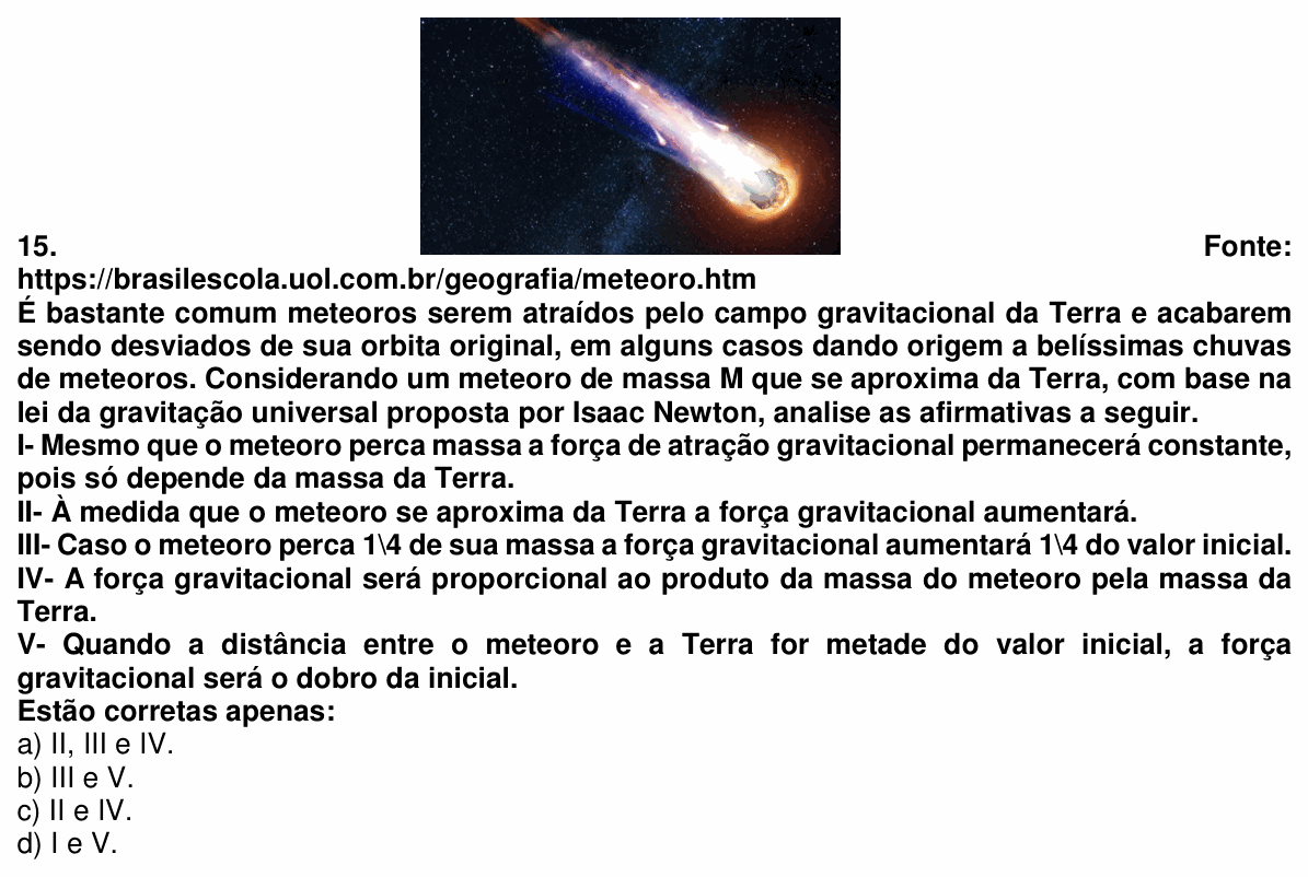 Enunciado da questão 15 de Física do UEMG 2023