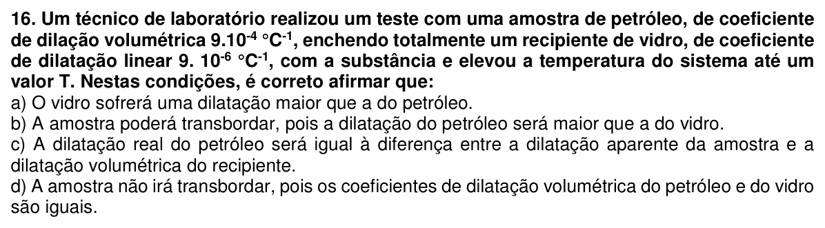 Enunciado da questão 16 de Física do UEMG 2023