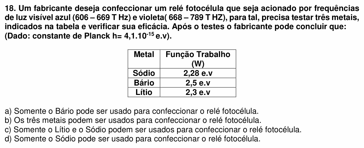 Enunciado da questão 18 de Física do UEMG 2023