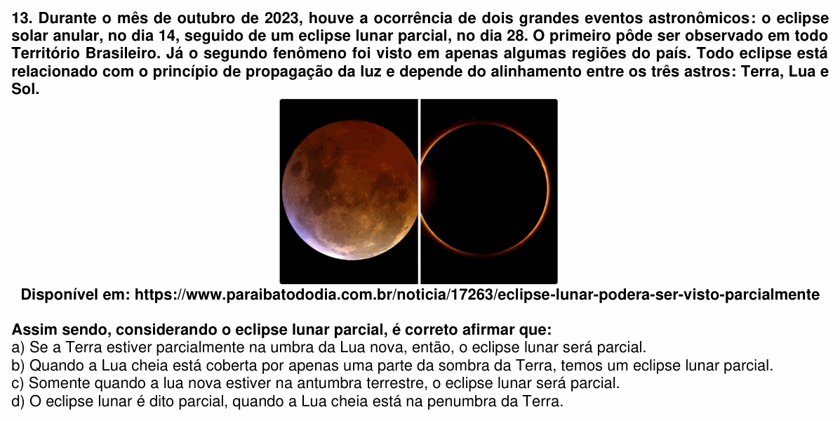 Enunciado da questão 13 de Física do UEMG 2024