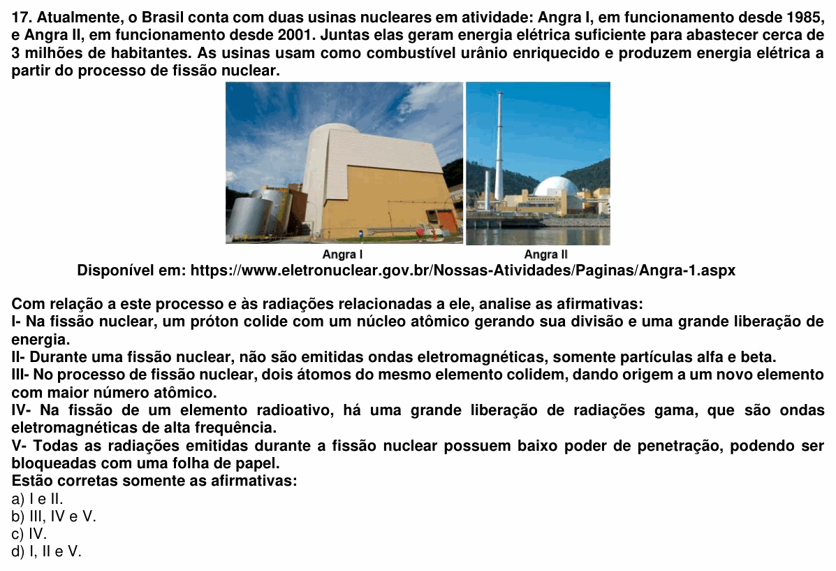Enunciado da questão 17 de Física do UEMG 2024
