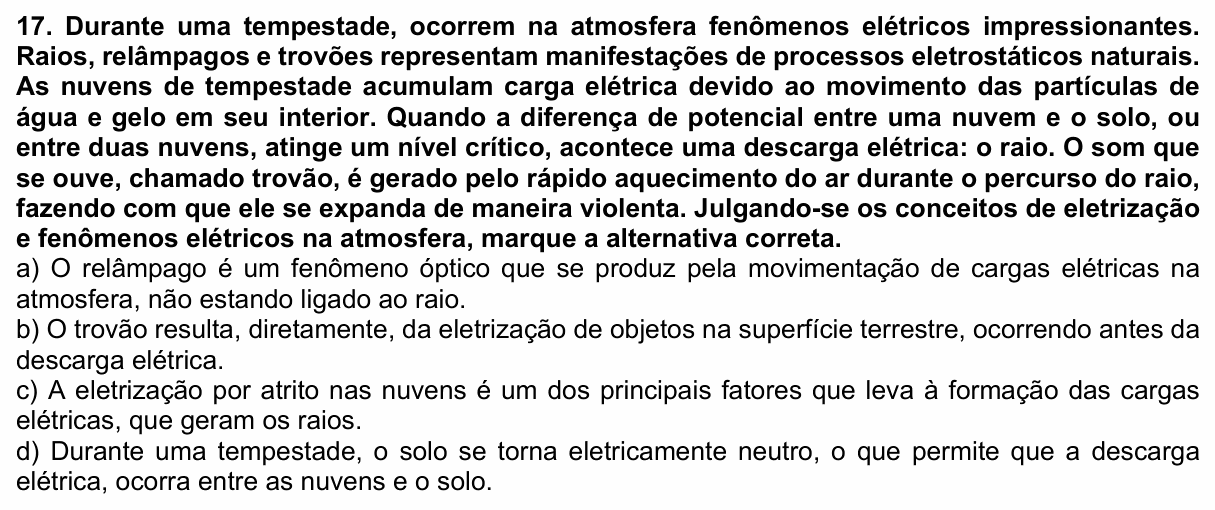 Enunciado da questão 17 de Física do UEMG 2025