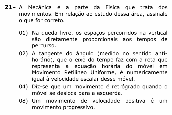 Enunciado da questão 21 de Física do UEPG 2021 (PSS I)