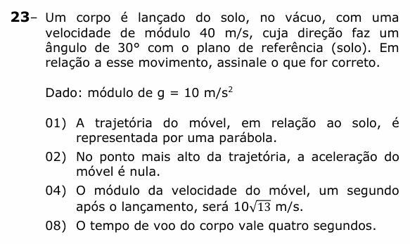 Enunciado da questão 23 de Física do UEPG 2021 (PSS I)