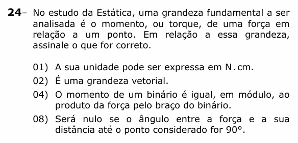 Enunciado da questão 24 de Física do UEPG 2021 (PSS I)
