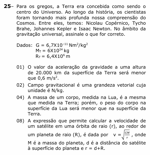 Enunciado da questão 25 de Física do UEPG 2021 (PSS I)