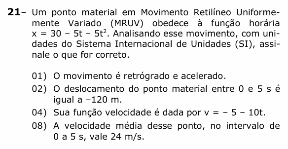 Enunciado da questão 21 de Física do UEPG 2021