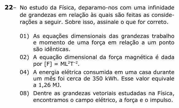 Enunciado da questão 22 de Física do UEPG 2021