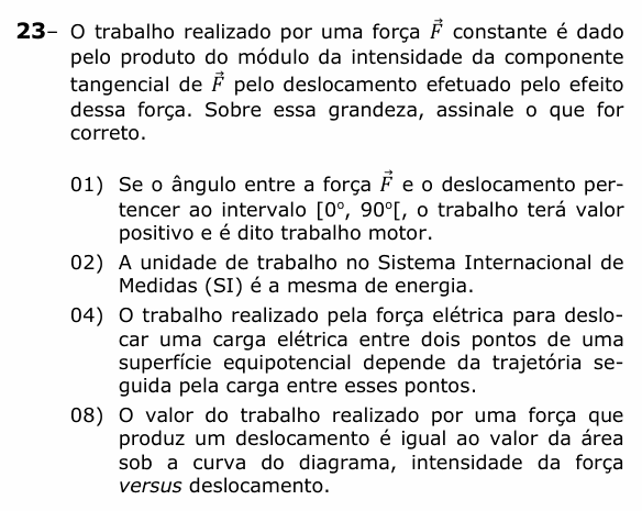 Enunciado da questão 23 de Física do UEPG 2021
