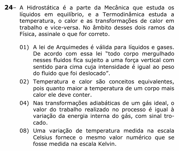 Enunciado da questão 24 de Física do UEPG 2021