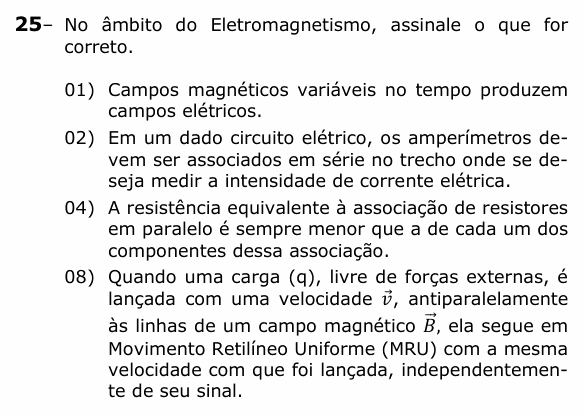 Enunciado da questão 25 de Física do UEPG 2021
