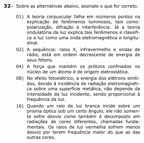 Enunciado da questão 32 de Física do UEPG 2021 (Vocacionada)